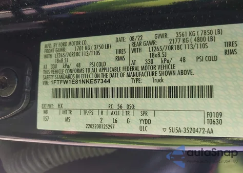 2022 Ford F-150 Xlt z USA, uszkodzony, nr VIN 1FTFW1E81NKE57344